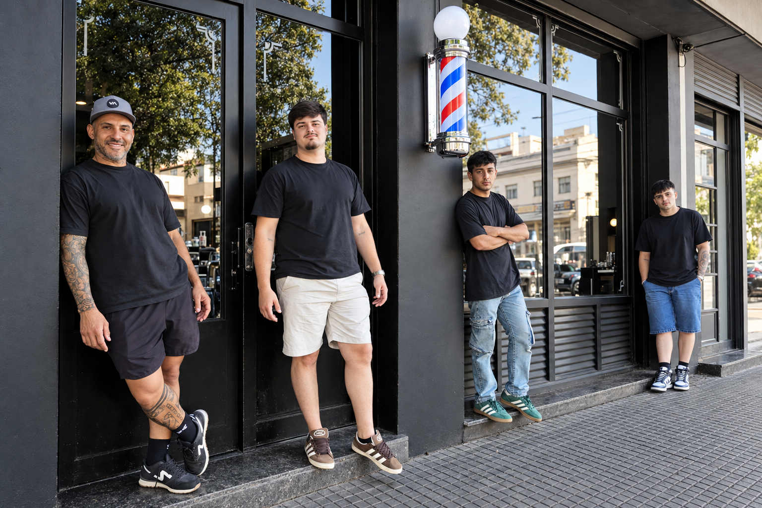 Equipo de Black Studio frente al local: Gastón, July, Benja y Nico, de izquierda a derecha